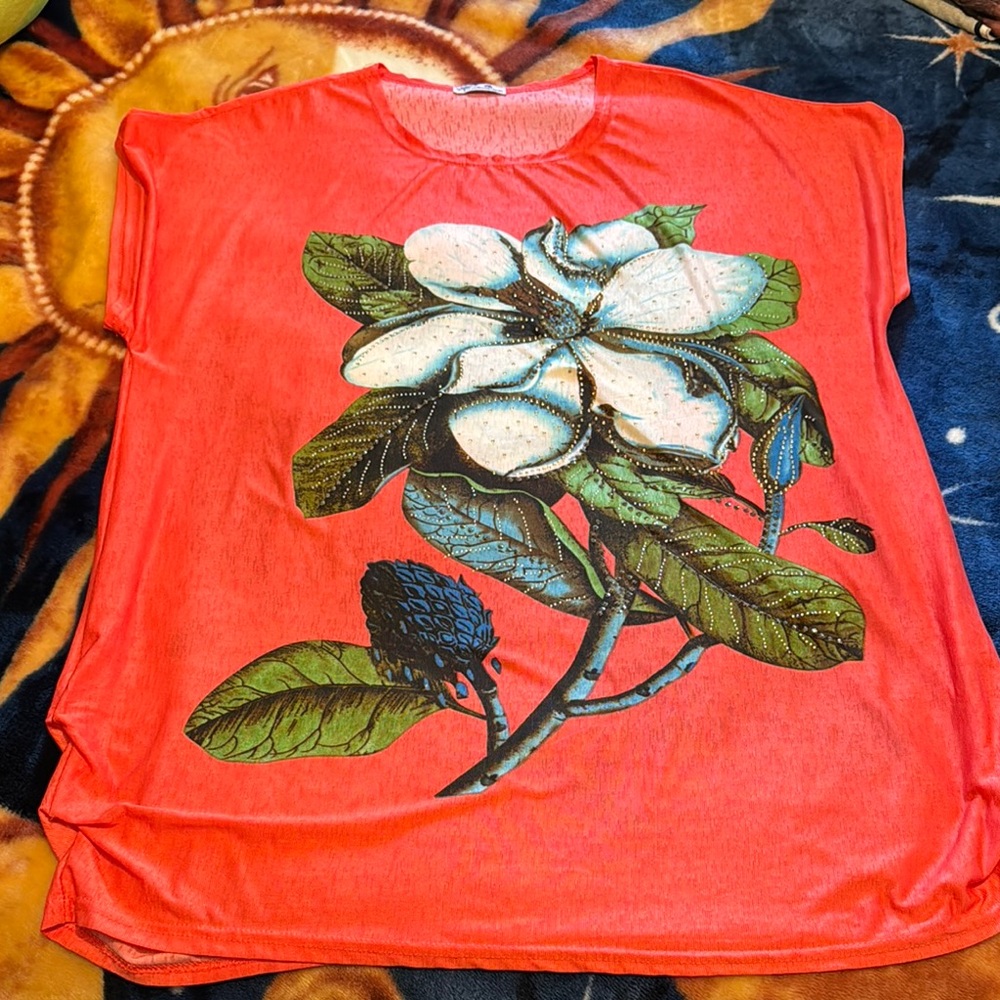 3/$30 Floral Rhinestone Top - Picture 2 of 6